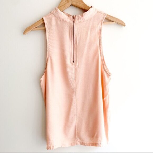 Mink Pink Tank Top Blouse Cropped Mock Neck Crepe Half Zip Pink Size Medium - Picture 14 of 14